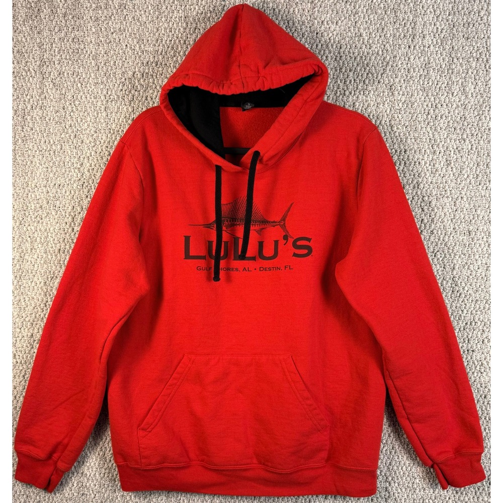 District Lulu's Hoodie Sweatshirt Large Red Gulf Shores Destin FL Marlin Fishing